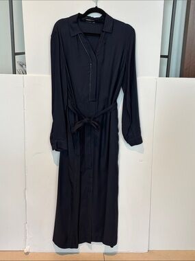 Peserico Black Long Sleeve Shirt Dress with Waist Tie